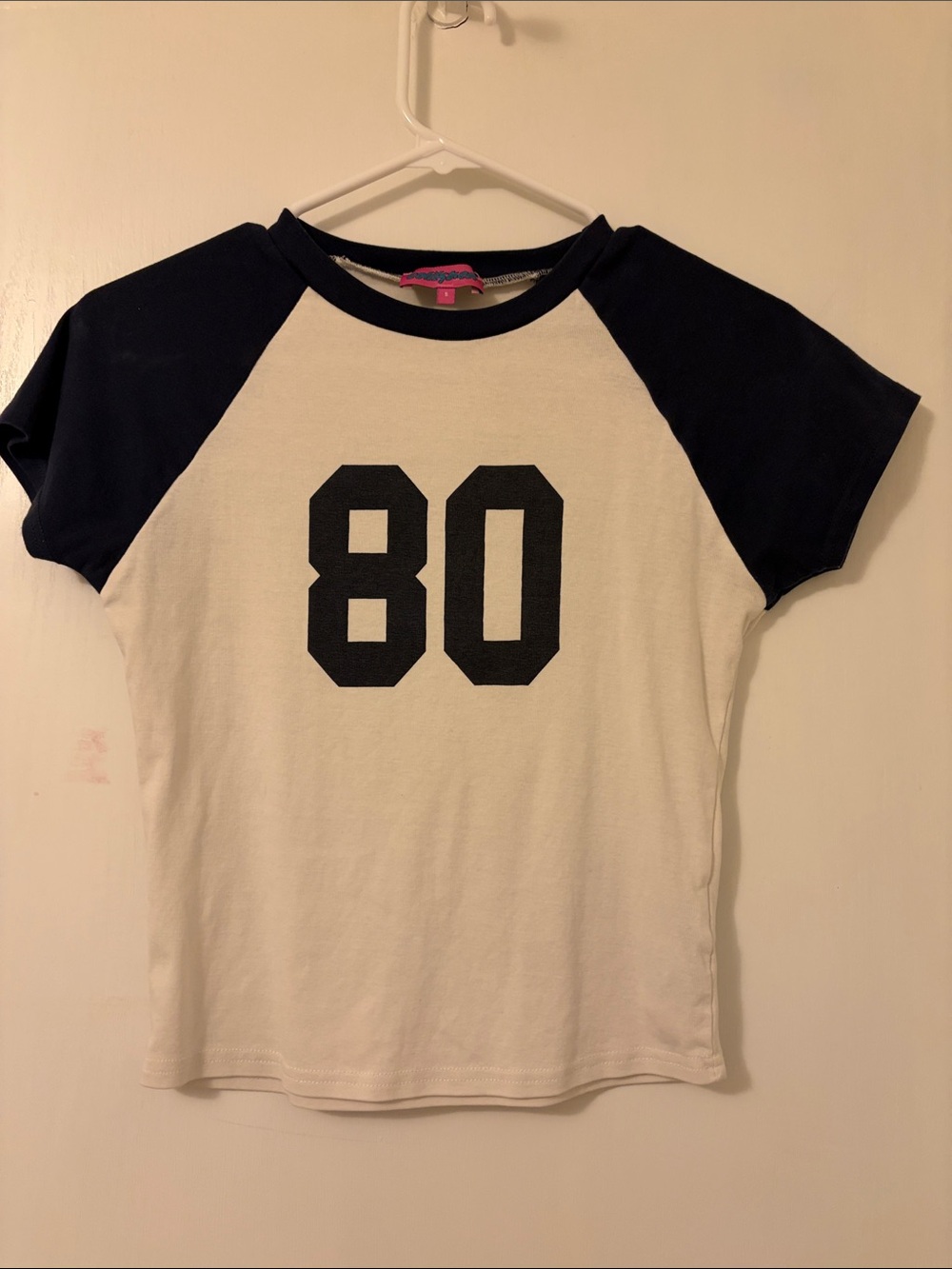 Edikted white and navy tee with number 80 graphic size small